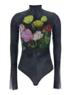 Msgm Multicolor High Neck Top With Floral Print In Fabric Woman In Black