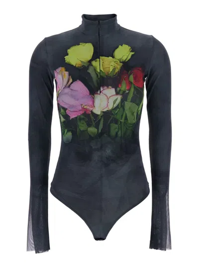 MSGM MULTICOLOR HIGH NECK TOP WITH FLORAL PRINT IN FABRIC WOMAN