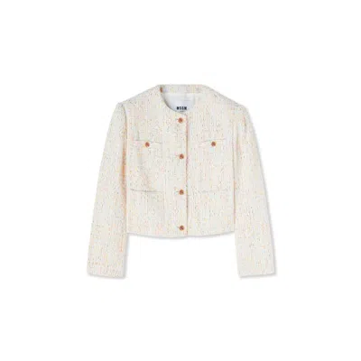 Msgm Multicolor Polyester Coat In White