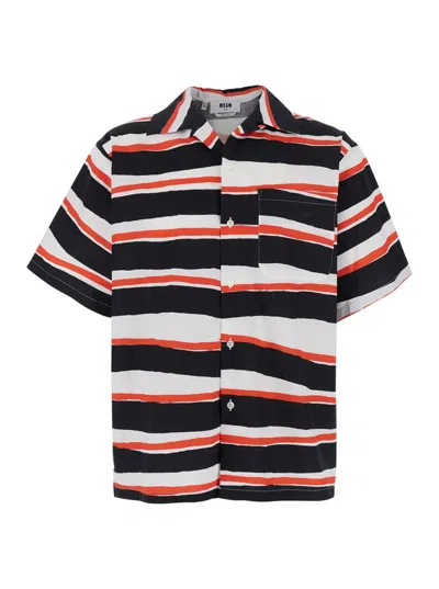 MSGM MULTICOLOR SHIRT WITH ALL-OVER ASYMMETRIC STRIPED MOTIF