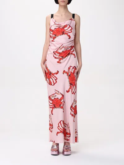 Msgm Multicolor Silk Casual Dress In Pink