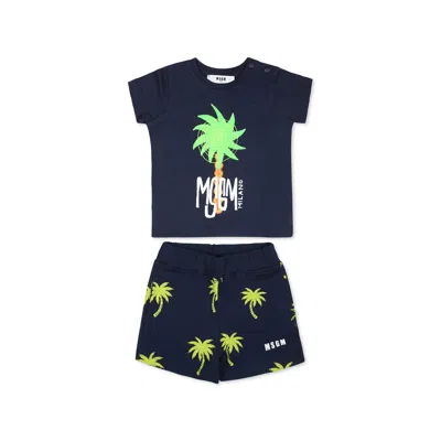 Msgm Multicolor Suit For Baby Boy With Logo And Palm Tree In White