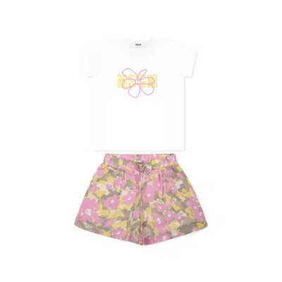 Msgm Multicolor Suit For Baby Girl With Logo And Floral Print