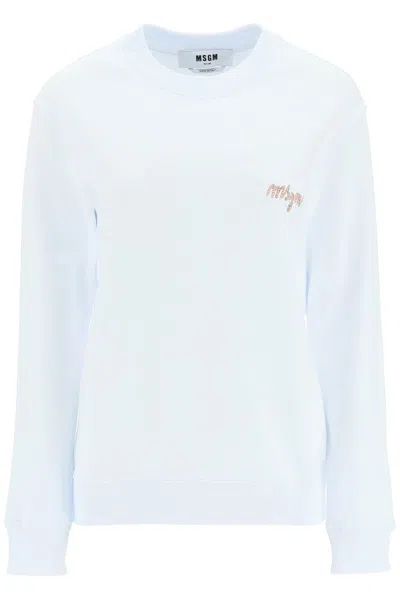 Msgm Multicolored Logo Embroidery Sweatshirt In White