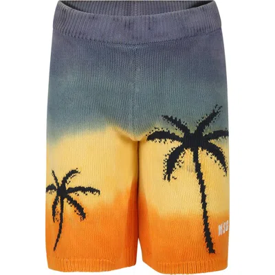 Msgm Kids' Multicolort Shorts For Boy With Logo And Palm Tree