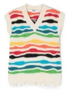 Msgm Multicolour Distressed Knitted Vest In Nude