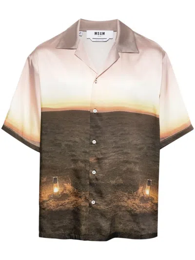 Msgm Graphic-print Satin Shirt In Multicolour