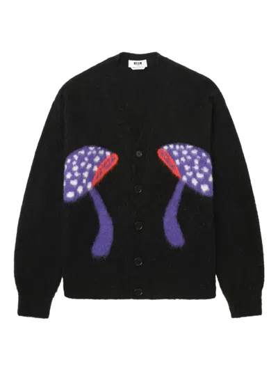 Msgm Mushroom V-neck Cardigan In Black