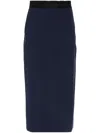 Msgm Calf-length Skirt With Rear Slit And Slub Texture In Blue