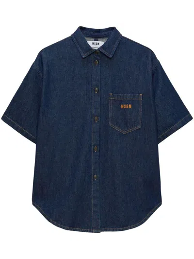 Msgm Navy Blue Cotton Shirt