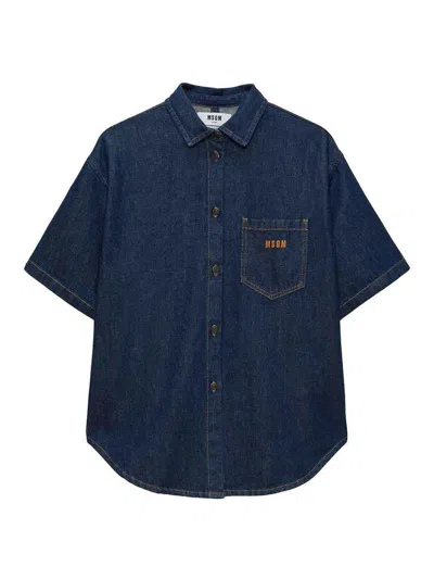Msgm Navy Blue Cotton Shirt