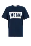 Msgm Crew Neck T-shirt With Short Sleeves And Straight Hem In Blue