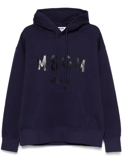 MSGM NAVY BLUE LOGO PRINT HOODIE