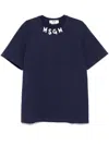 Msgm Blue Crewneck T-shirt With Logo Lettering On The Neck