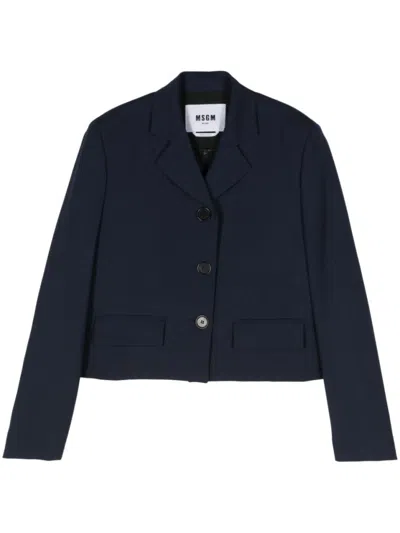 MSGM MSGM NAVY BLUE SHORT JACKET WITH BUTTON CLOSURE