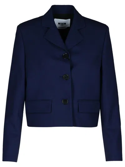 MSGM NAVY VIRGIN WOOL CROP BLAZER