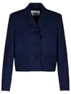 Msgm Wool Crop Blazer Buttoned Cuffs In Navy