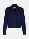 Msgm Wool Crop Blazer Buttoned Cuffs In Navy