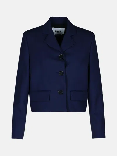 MSGM NAVY VIRGIN WOOL CROP BLAZER