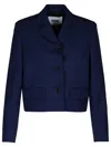 Msgm Wool Crop Blazer Buttoned Cuffs In Navy