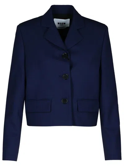 MSGM MSGM NAVY VIRGIN WOOL CROP BLAZER