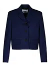 Msgm Wool Crop Blazer Buttoned Cuffs In Azul Oscuro