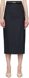 Msgm Navy Virgin Wool Midi Skirt In 88 Navy