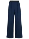 Msgm Wide-leg Wool Pants Elastic Waistband In Navy