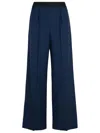 Msgm Wide-leg Wool Pants Elastic Waistband In Navy