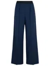 Msgm Wide-leg Wool Pants Elastic Waistband In Blue