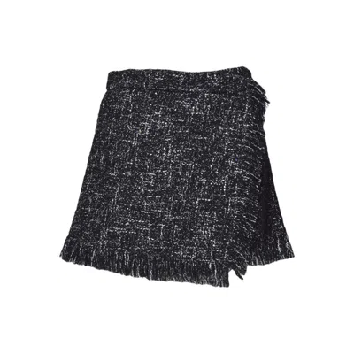 Msgm Black Textured Fringed Cotton Mini Skirt
