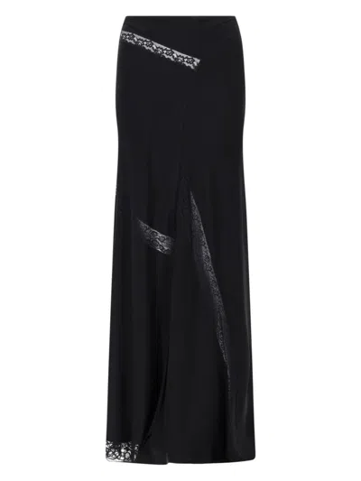MSGM NEUTRAL LONG FLOWING LACE INSERTS SKIRT
