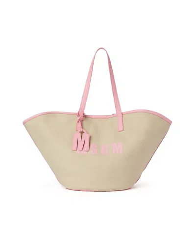 Msgm Canvas Shopping Bag In Pink