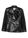 Msgm Structured Black Jacket With Glossy Finish And Notched Lapel In Black