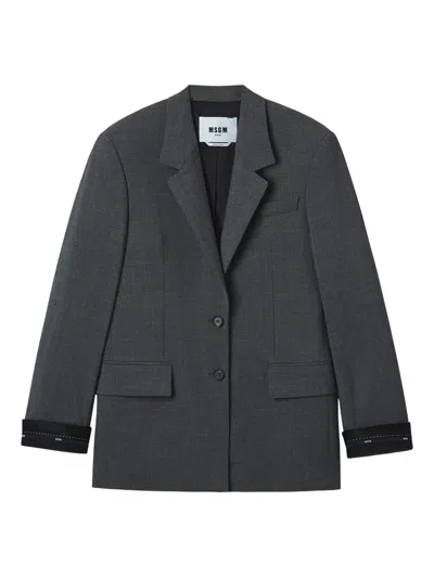 Msgm Notched-lapel Flap-pocket Blazer In Gray
