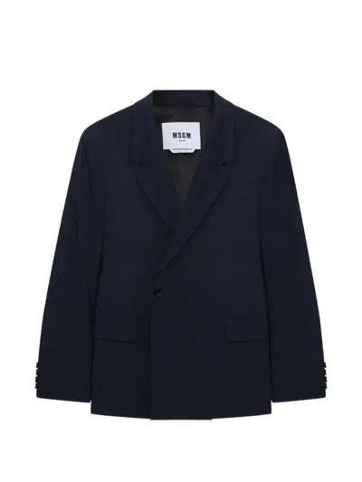 Msgm Notched-lapel Single-breasted Blazer In Blue