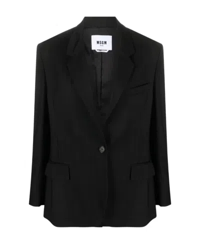 Msgm Notched-lapels Single-breasted Blazer In Black