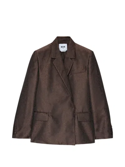 Msgm Notched-lapel Double-breasted Blazer In Brown