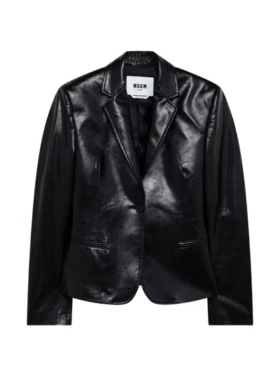 Msgm Notched-lapels Single-breasted Jacket In Black