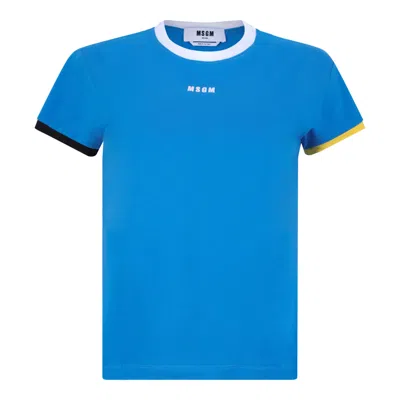 Msgm Ocean Blue Cotton T-shirts And Polos