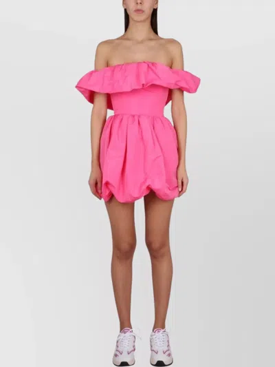 Msgm Off Shoulder Dress Ruffled Neckline In Pink
