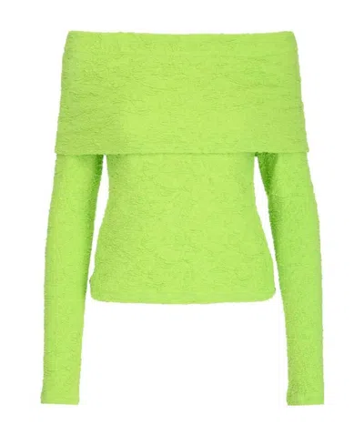 MSGM MSGM EMBOSSED OFF-SHOULDER LONG SLEEVED TOP