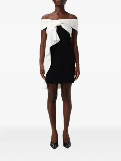 Msgm Off-shoulder Draped Mini Dress In Black