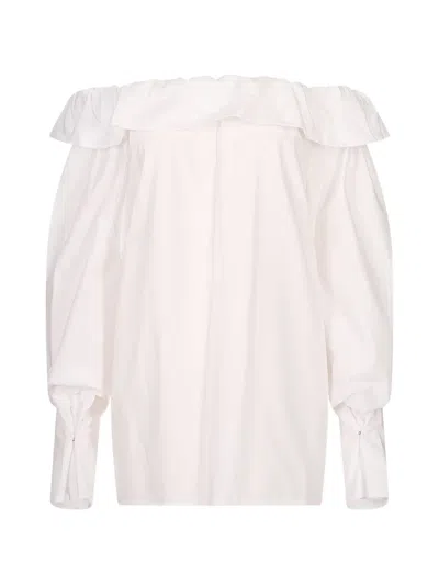 Msgm Off-shoulder Ruffled Blouse In White