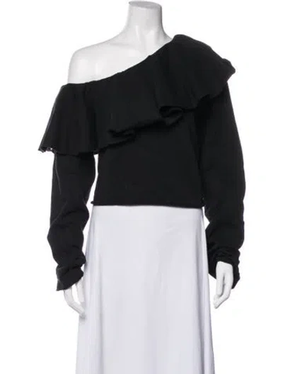 Pre-owned Msgm Off-the-shoulder Long Sleeve Crop Top In Black