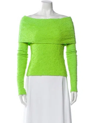 Pre-owned Msgm Off-the-shoulder Long Sleeve Top In Green