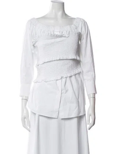 Pre-owned Msgm Off-the-shoulder Long Sleeve Top In White