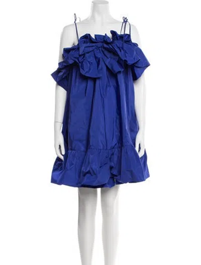 Pre-owned Msgm Off-the-shoulder Mini Dress In Blue