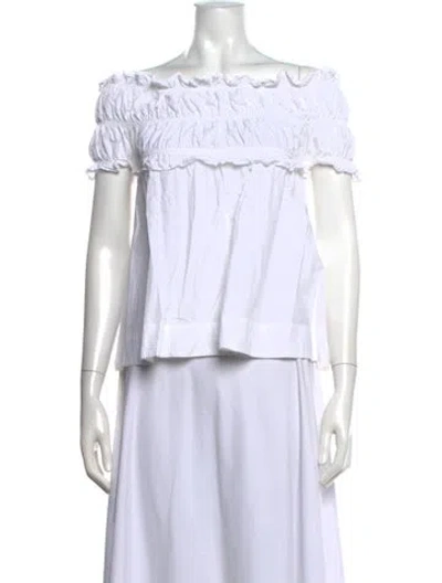Pre-owned Msgm Off-the-shoulder Short Sleeve Top In White
