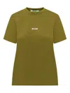 Msgm Olive Green Cotton Crew Neck T-shirt With Logo  In Green